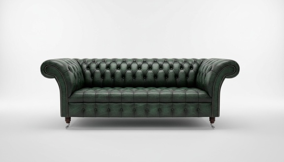 Chesterfield Sofa Dark Green 3-Seater Faux Leather Upholstered Classic Couch New On Casters