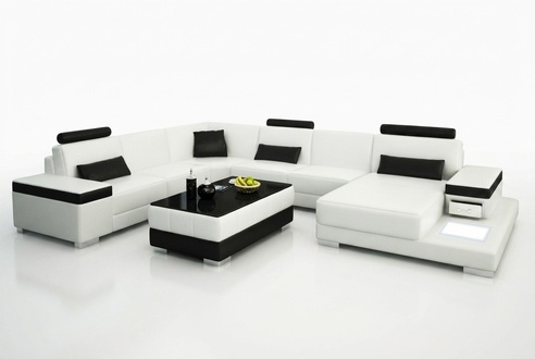 Leather Sofa Designer Sofa U Shape Living Landscape Couch Upholstery Corner Sofa White New
