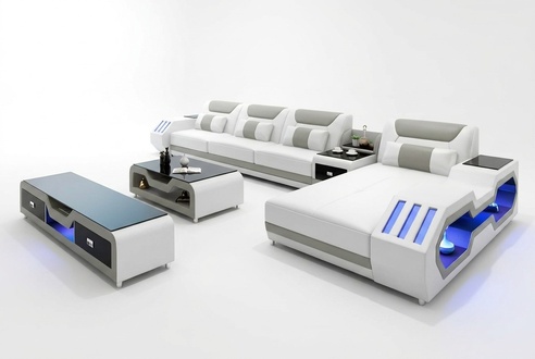 Leather sofa led illuminated designer corner couch upholstery corner set sofa 2pcs .set