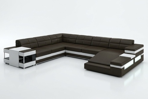 Leather sofa LED USB Sofa Couch Upholstery Corner Living Landscape Corner Sofa Design Leather