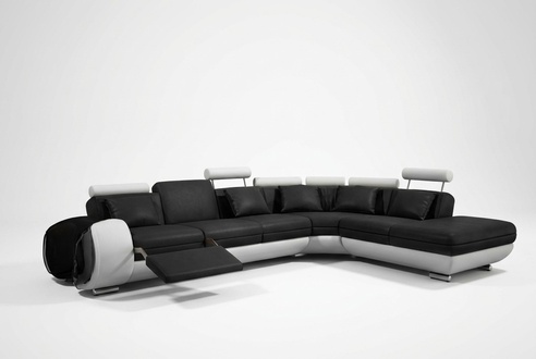 LEATHER SOFA LEATHER COUCH with USB SET SOFA LIVING LANDSCAPE BLACK/WHITE Couch New