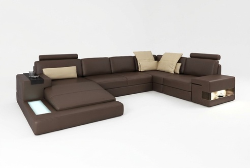 Leather sofa LED + USB corner sofa couch upholstery Bellini Big living area sofas
