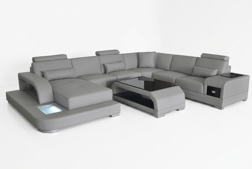 Leather sofa living landscape corner sofa seating area seating set sofa couch + USB + table