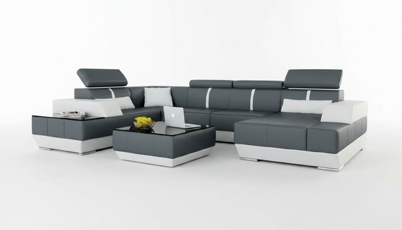 Leather sofa + USB, sectional sofa, corner sofa, leather couch, corner poster NEW