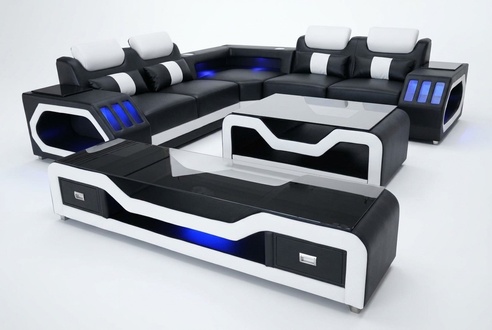 Leather sofa living landscape corner set modern design sofa with USB + coffee table
