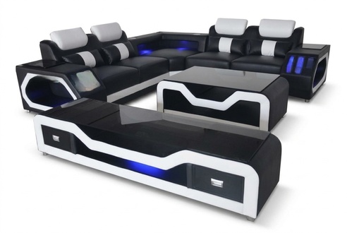 Leather sofa living room corner set design modern sofa L-shape coffee table G8046