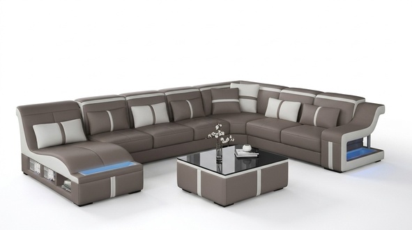 Leather sofa living space corner sofa set modern design U-shaped sofa with USB new