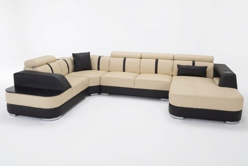 Leather sofa living room set modern design corner U-shaped sofa with USB leather