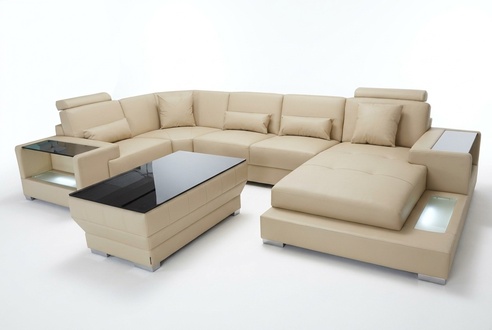 Leather Sofa Living Area Set Modern Design Corner Sofa U-Shape G8023