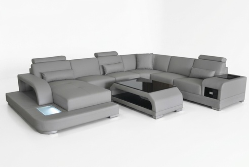 Leather Sofa Living Room Set Design Modern Corner Sofa U-Form G8013+Table