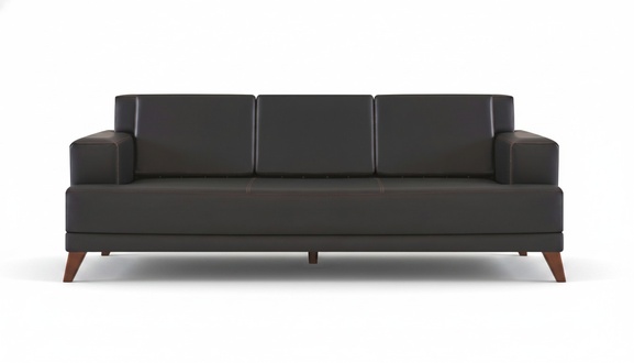 Modern Leather Sofa 3-Seater Black Solid Color Couch Upholstered Cushion Wood