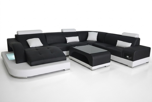 Leather Sofa Modern Seat Couch Upholstery Design Corner Living Area + Table Couches