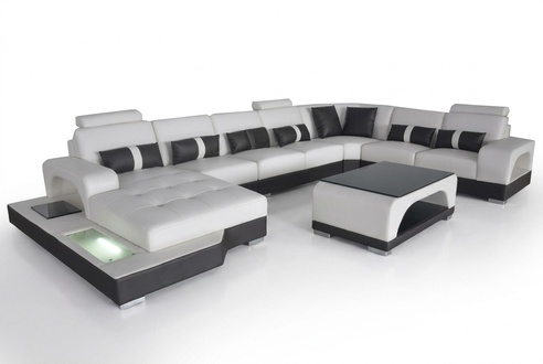 Leather Sofa Modern Seat Couch Upholstery Design Corner Couches Living Landscape + Table New