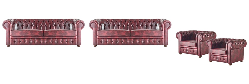 Leather sofa set 3-seater armchair Bordeaux Chesterfield upholstered sofa leather 4-piece set