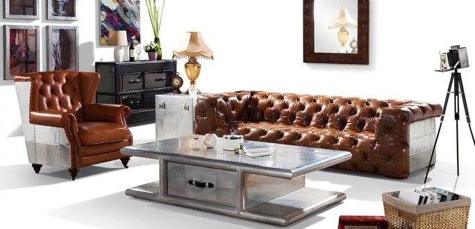 Leather sofa settee 3 seater vintage leather furniture three seater couch aluminum couches