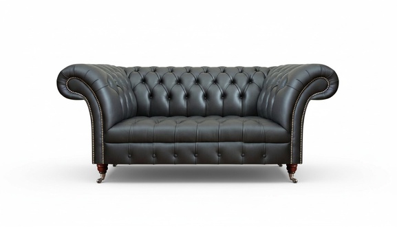 Leather Sofa Two Seater Couch Upholstered Furniture Upholstery Black Furniture Chesterfield