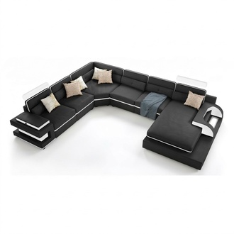 Leather Sofa + USB Sofa Couch Upholstered Corner Sofa Living Area Corner Black Set