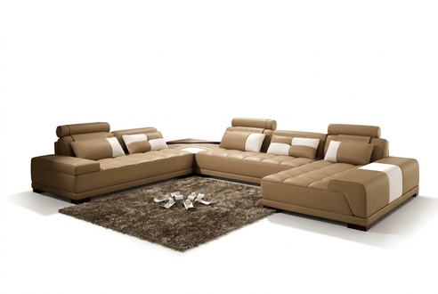 Leather sofa, upholstered seat, corner living landscape, couch corner set PH376 beige.