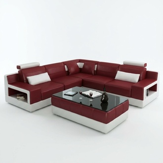 LEATHER SOFA + USB CORNER SOFA DESIGN BED FUNCTION SET LIVING LANDSCAPE UPHOLSTERY NEW