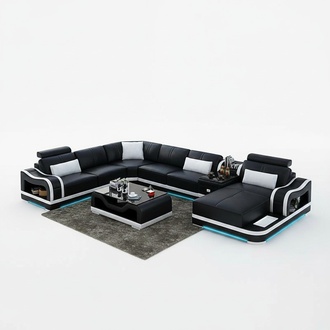 Leather Sofa USB Living Room Corner Sofa L-Shape Set Modern Design Sofa G8006B