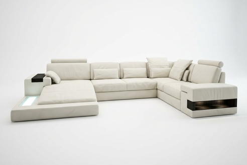 Leather sofa USB design sofa U-shaped living landscape couch padded corner sofa new LED