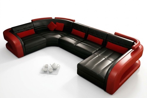 Leather sofa USB living area set upholstered corner corner couch sofa U shape Bergamo