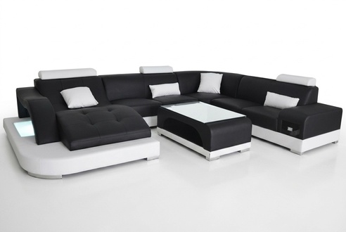 Leather sofa with USB modern seating couch upholstery design corner living landscape table