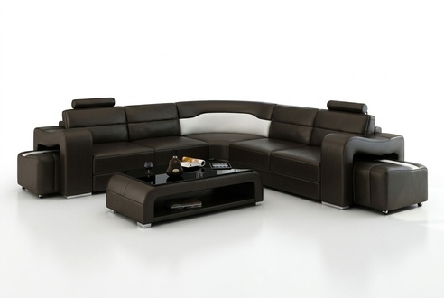 Leather sofa with USB, corner living room set, modern design corner sofa F3008B