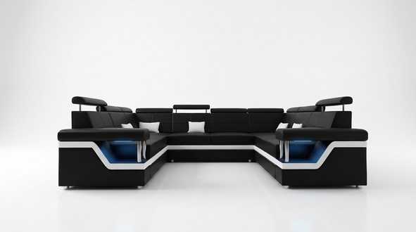 Leather sofa with USB Big XXL corner couch living landscape sofa upholstery seat LED