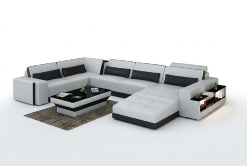 Leather sofa with USB, corner sofa living area, corner set, modern design sofa.