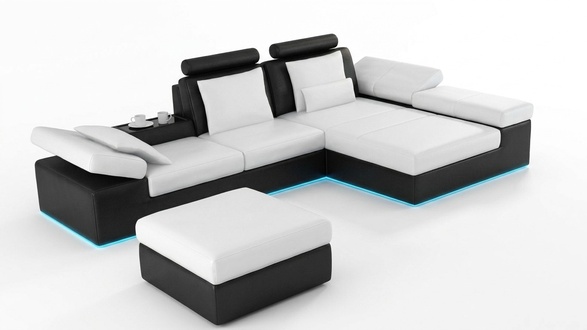 Leather sofa with USB, living landscape corner sofa set, modern design sofa K5014C.