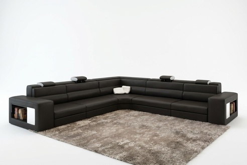 Leather sofa with USB corner sofa seating upholstery living landscape XXL Big Rattan Black