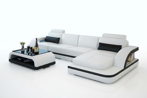 Leather sofa with USB, corner living landscape sofa, modern design corner suite G8011C