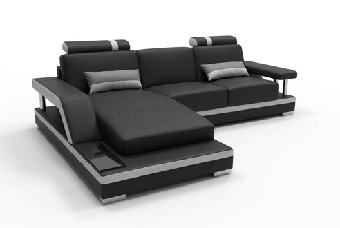 Leather sofa with USB, corner lounge set, modern design L-shaped sofa L6002
