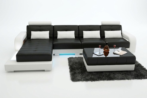 Leather sofa with USB, sectional living room corner sofa set, modern design sofa L6008C