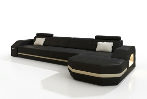 Leather sofa with USB, corner living landscape, corner sofa set, modern design, sofa C4011C.