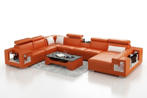 Leather sofa with USB, living room landscape, corner sofa, couch, corner set, corner XXL big.