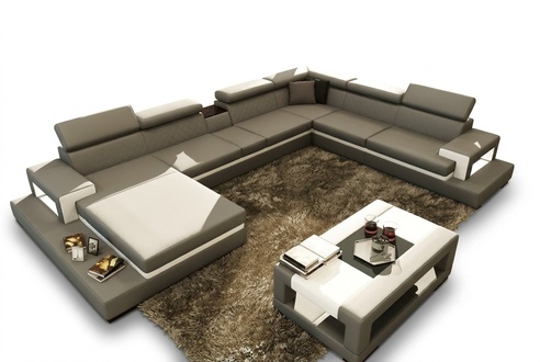 Leather sofa with USB, corner sofa U-shaped couch living landscape designer seating corner