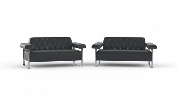 Leather Sofas 2-piece Black Solid Color Chesterfield Modern Design Universal
