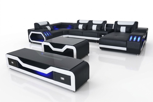 Leather Sofas Corner Set Design Sofa Living Area + Couch Table + RTV U G8046