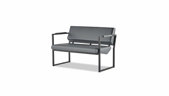 Ledesofas Couch Stainless Steel 2-Seater Sofa Black Leather Wooden Two-Seater