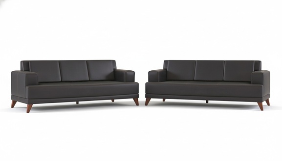Leather Sofas Modern Couch 3-Seater Black Upholstered Cushion Leather Wood