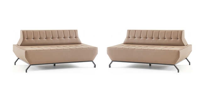Leather sofa set 2-seater beige leather Art Deco style Chesterfield stainless steel