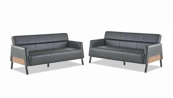 Leather sofas sofa set 3-seater black modern leather stainless steel couch wood