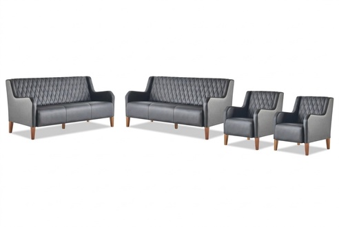 Leather sofas sofa set 3-seater armchair black leather wood modern
