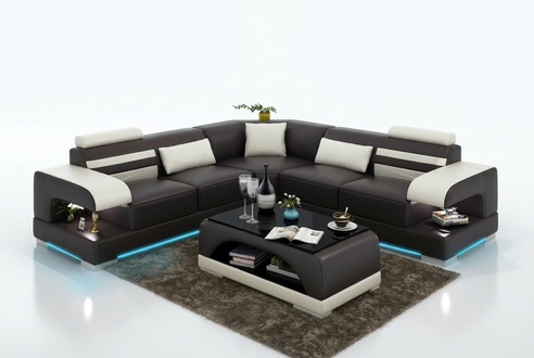 Leather Soft Couch Living Room Sectional Corner Sofa Corner Set Modern Design Sofa USB