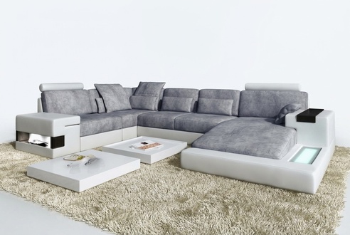 Leather U-shaped sectional living room sofa upholstered corner couch with USB leather sofa corner sofa