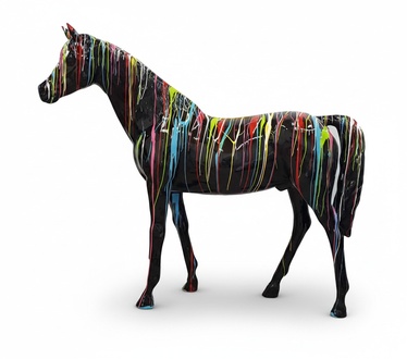 Full black painted gloss horse figure with abstract stripes colored A727A