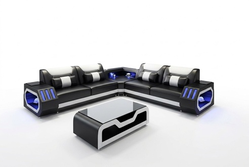 LED Illuminated Corner Sofa Living Room Leather Couch Seat Upholstery Living Landscape Sofa