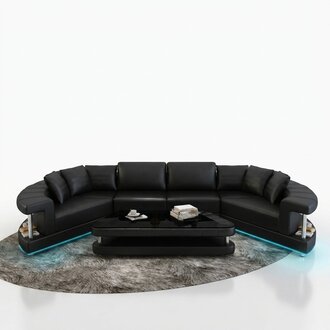 Leather Sofa Couch Lounge Corner Sofa Corner Set Round Design Sofa New R7007E